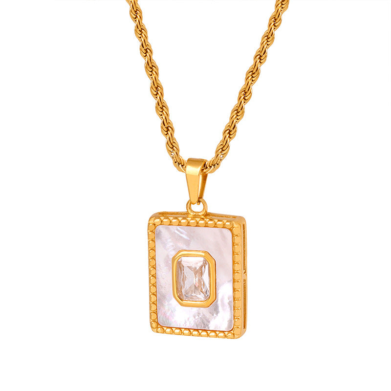 Wholesale Stainless Steel Twist Pendant Square White Shell 18K Gold Plated Necklace